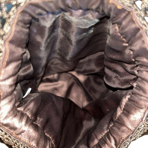 Flapper Style Brown Crochet Beaded Mesh Bag Pouch Style Sparkly Crossbody - Picture 8 of 9